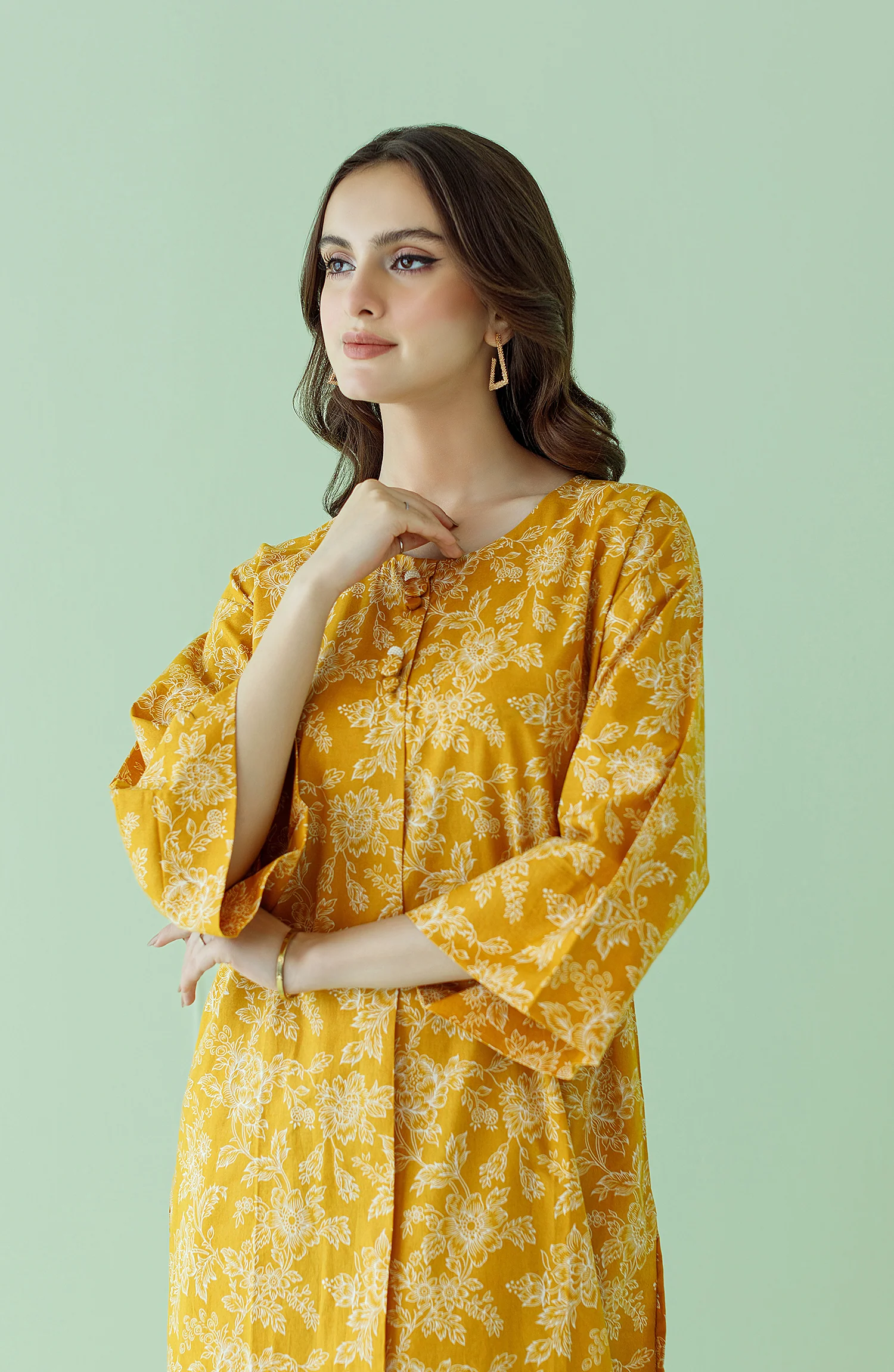 2 PIECE PRINTED LAWN SHIRT AND LAWN PANT - Ochre - Image 6