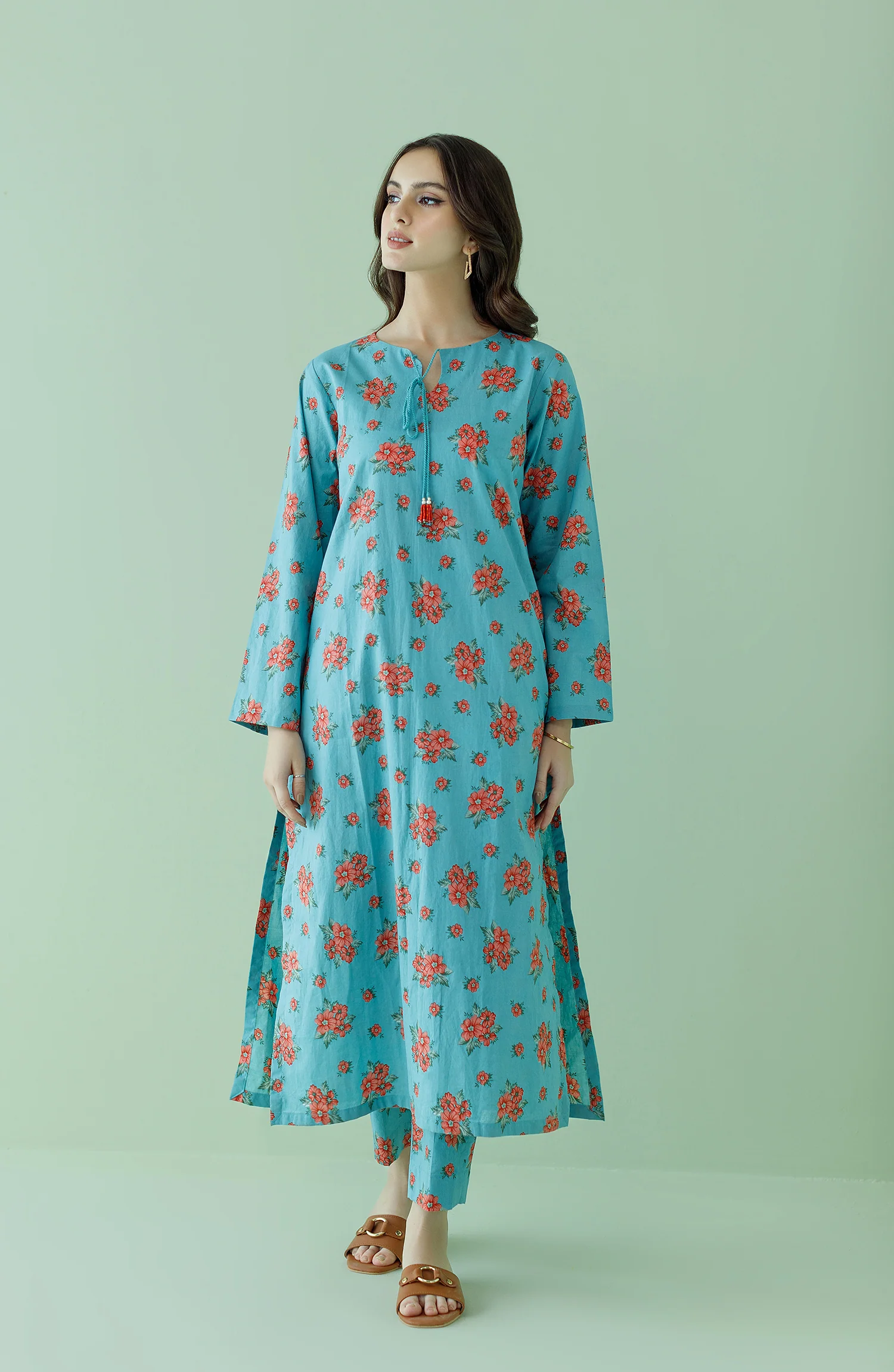 2 PIECE PRINTED LAWN SHIRT AND LAWN PANT - Teal
