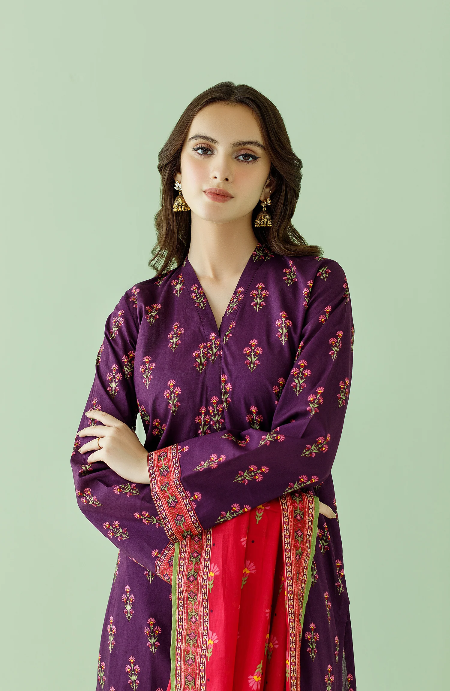 UNSTITCHED 3 PIECE PRINTED LAWN SHIRT , CAMBRIC PANT AND LAWN DUPATTA - Purple - Image 10