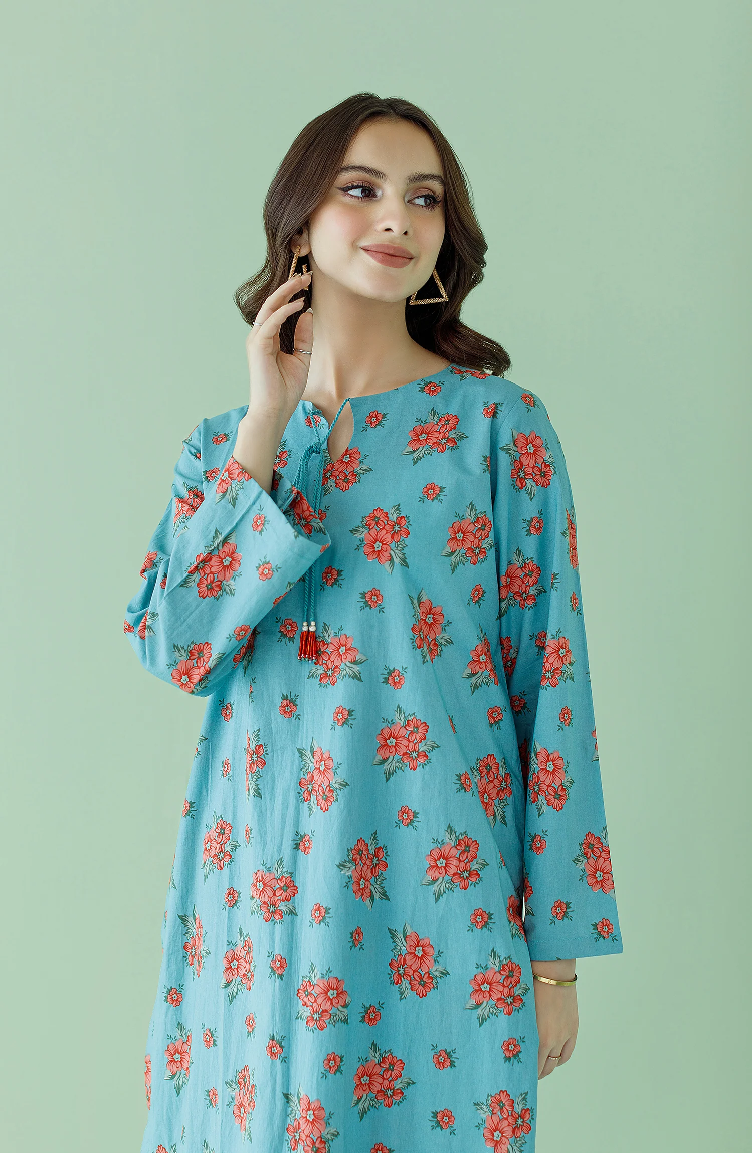 2 PIECE PRINTED LAWN SHIRT AND LAWN PANT - Teal - Image 5