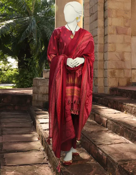 MAROON LAWN UNSTITCHED 3PC JLAWN-S-23-110 BLACKHERITAGE