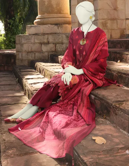 MAROON LAWN UNSTITCHED 3PC JLAWN-S-23-110 BLACKHERITAGE - Image 3