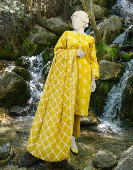 YELLOW CAMBRIC UNSTITCHED 3PC JJLS-W-JWU-23-1800