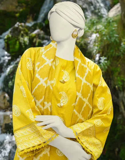 YELLOW CAMBRIC UNSTITCHED 3PC JJLS-W-JWU-23-1800 - Image 2