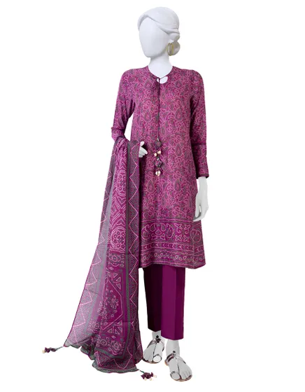 VIOLET LAWN UNSTITCHED 3PC JLAWN-S-23-552