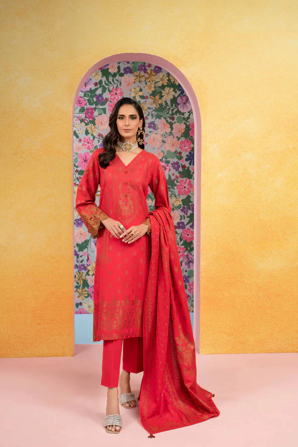 3 Piece - Embroidered Jacquard Suit - 42301777 - Image 8
